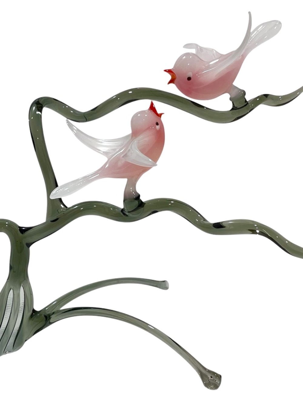 Vintage 1960s Murano Italy Art Glass "Love Birds on a Branch" Delicate Sculpture